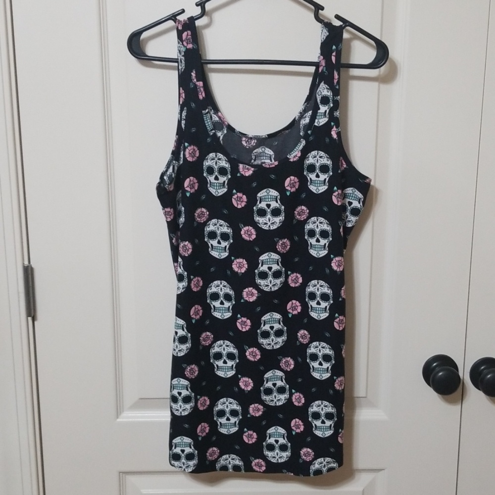Sugar skull and rose tank top